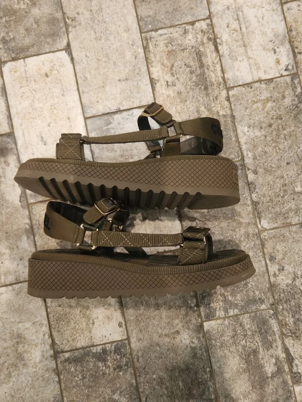 Khaki Chanel Slingback Sandals, Authentic, LNWT